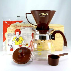 KONOV MD-40CH Coffee Siphon Famous Dripper, Set of 4, Color Handle, Chocolate Brown