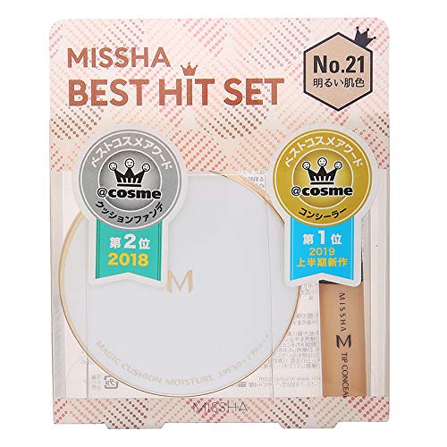 MISSHA Cushion Foundation (Moisture) + The Concealer BEST HIT Set No.21 Bright Skin Foundation 2 Pieces Assorted