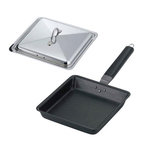 Shimomura Kihan 39000 Frying Pan, Square Type, With Lid, Made in Japan, Dumpling Pot, Multi-purpose, Iron, Induction Compatible, 7.9 inches (20 cm), Fiber Line Treatment, Non-Stick