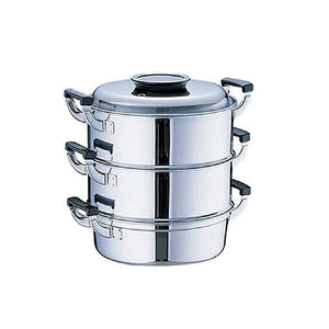 Kamikoshima Seisakusho AMS72293 Momojirushi Round Steamer, 11.4 inches (29 cm), 3 Tiers, 18-0 Stainless Steel, Japan