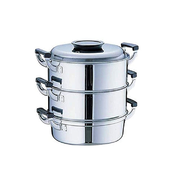 Kamikoshima Seisakusho AMS72293 Momojirushi Round Steamer, 11.4 inches (29 cm), 3 Tiers, 18-0 Stainless Steel, Japan