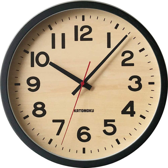 KATOMOKU Muku Clock 15, Black, Radio Clock, Continuous Second Hand, km-107BLRC, 12.0 inches (306 mm), Radio Clock