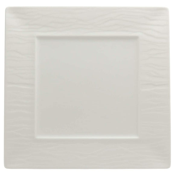 Narumi 51095-5809 Plate with Stone Grain Relief, White, 10.6 inches (27 cm), Square Rim