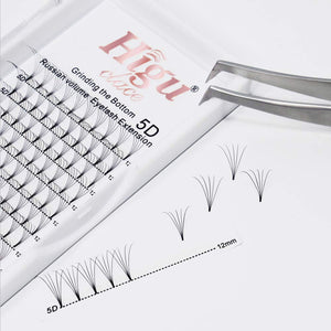 HIGU Eyelash Extensions (Flare/Bundle) 5D Volume Eyelashes Light and comfortable like feathers (thickness 0.07 curl D length 9mm) false eyelashes (5 bundles)