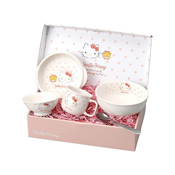 Hello Kitty 365740 Children's Dinnerware Set, Dishwasher Safe, Microwave Safe, Tableware, Kitty Goods, Box Size: 12.0 x 6.5 x 3.3 inches (30.5 x 16.5 x 8.5 cm), Pink Heart, Made in Japan