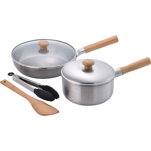Wahei Freiz CS-043 Chitose Pot, Made in Japan, 7.1 inches (18 cm), IH Compatible Glass Lid, Iron Frying Pan, 9.4 inches (24 cm), Silicone Tongs, Bamboo Turner, IH Compatible, CS-043