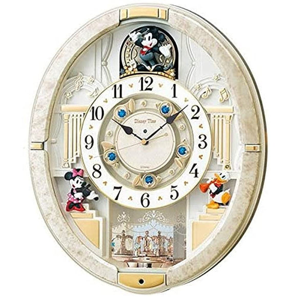 Seiko clock wall clock Mickey Mouse Atomic Analog from young 12 Songs Melody Rotating Ornament Mickey and Friends Disney Time Disney Time White Marble Pattern fw580 W Seiko
