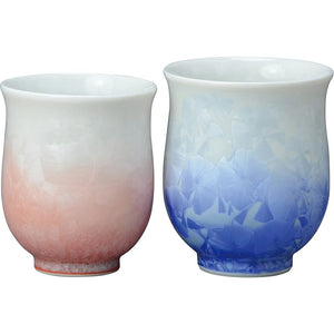 Kyoto Ware KTA162 Kiyomizu Ware Ceramic Kiln Teacup Flower Crystal (White Background Blue, Red)