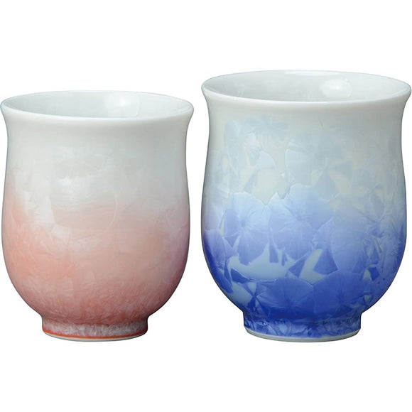 Kyoto Ware KTA162 Kiyomizu Ware Ceramic Kiln Teacup Flower Crystal (White Background Blue, Red)