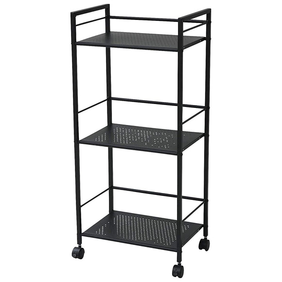 Yamazen SSDT-3 (MBK) Steel Rack, 3 Tiers, Compatible with A4 Files, Overall Load Capacity 39.7 lbs (18 kg), Casters with Stopper, Width 16.9 x Depth 11.2 x Height 36.6 inches (43 x 28.5 x 93 cm), Side Wagon, Assembly, Matte Black, Work from Home