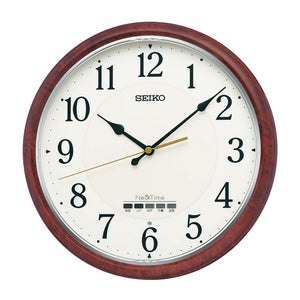 Seiko Clock ZS256B Wall Clock, Radio, Seiko Next Time, Brown Wood Grain, Diameter 12.2 x 2.0 inches (310 x 51 mm)