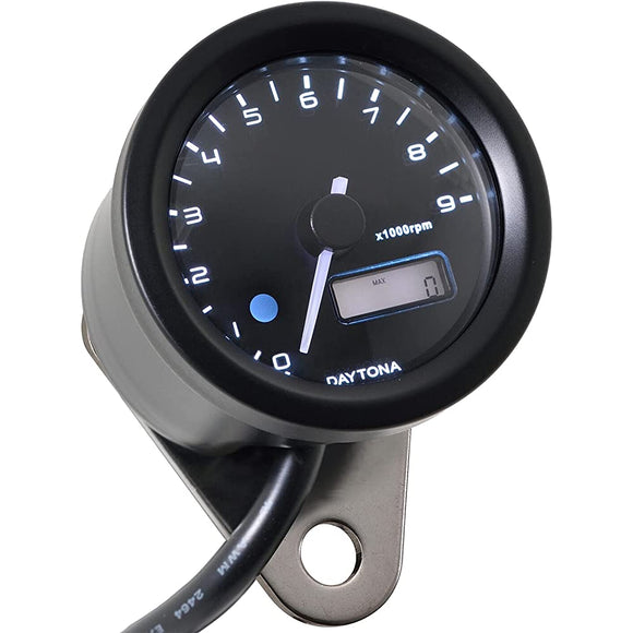 Daytona Velona 22001 Electric Tachometer, For Motorcycles, Black Body, 3 Color LED, φ1.9 inches (48 mm), 9,000 rpm Display