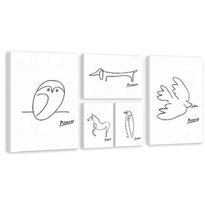 CREA Picasso Art Panel Set of 5 Wall Hanging Interior Painting Owl Modern Design Peace Dove Horse Dog Penguin