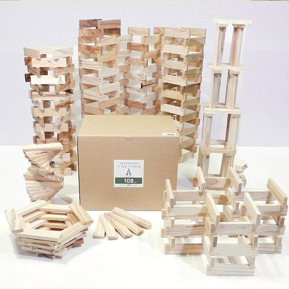 Karatatsumiki 108 (9 x 27 x 108 mm) 480 Pieces Educational Toy, Made in Japan, Unpainted Wooden Toy
