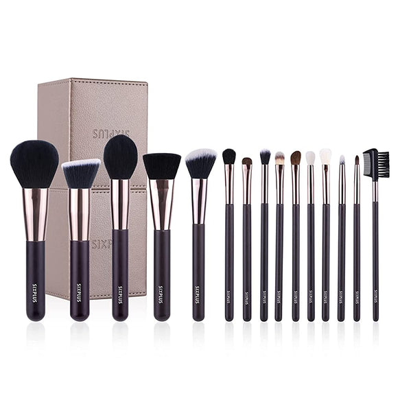 SIXPLUS Limited Edition Makeup Brush 15 - Piece Set in Coffee Color