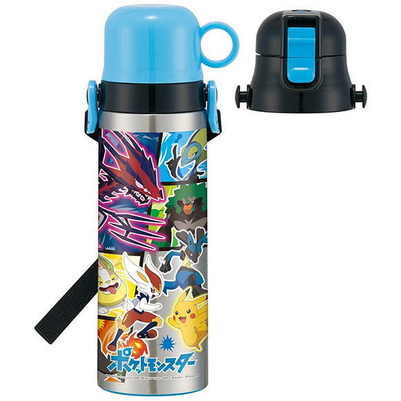 Skater SKDC6-A Children's 2-Way Stainless Steel Water Bottle with Cup, 20.9 fl oz (580 ml), Pokemon 21