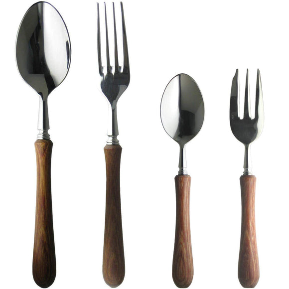 Nagao Tsubame Sanjo Boston Dinner Cutlery Set, 4 Pieces, 18-8 Stainless Steel, Laminated Reinforced Wood, Made in Japan