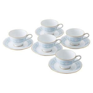 Noritake H9587A/1507 Cup & Saucer Set, For Coffee & Tea, 7.8 fl oz (220 cc), Racewood Gold, 5 Guests, Blue, Fine Porcelain