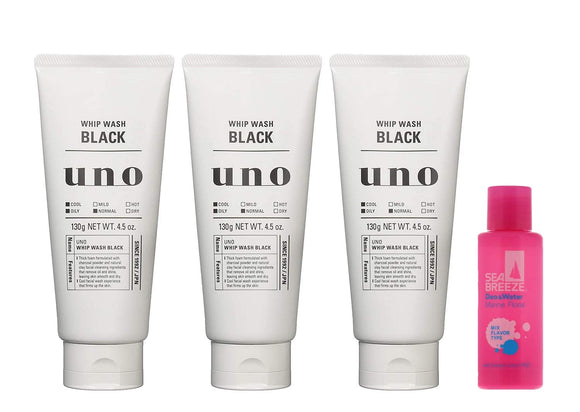 UNO Whip Wash (Black) Facial Cleanser 130g x 3 + Bonus (1 Vital Cream Perfection All-in-One Sachet) Citrus Green Set