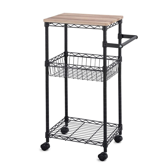 Iris Ohyama CMM-WG4084 Kitchen Wagon, With Casters, Wooden Top, Width 16.1 x Depth 12.2 x Height 33.1 inches (41 x 31 x 84 cm), Assembly Required, Color Metal Rack, Wagon, Black
