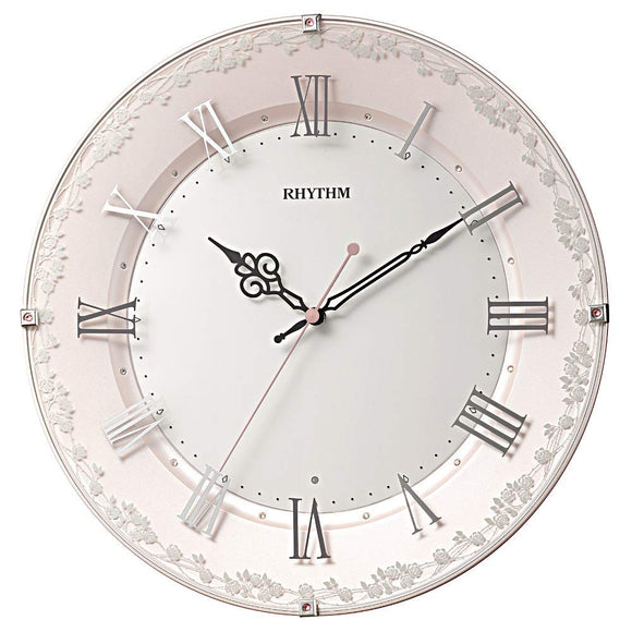 Rizumu Watch Industry (Rhythm) Wall Clock Pink 33x4.9 CM Atomic Analog Continuous Second Hand Decor Crystal Western-Style Watch 8MY538SR13