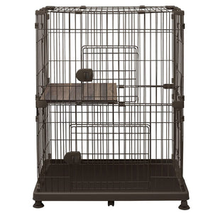 Iris Ohyama PEC-902V Cat Cage, 2 Tiers, Comes with Casters, Easy Assembly, Walnut