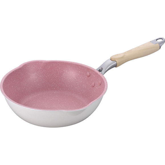Wahei Freiz MA-9502 Deep Frying Pan, Deep Pan, 9.4 inches (24 cm), White x Pink, Wood Grain Handle, Compatible with Induction and Gas