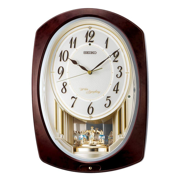 Seiko Clock AM265B Wall Clock, Melody Clock, Radio, Analog, Dark Brown Marble, 14.4 x 10.0 x 3.3 inches (366 x 254 x 84 mm)