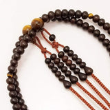 Kyonenjama Men's Philosophy Beads Shiny Striped Ebony with Trame Stone Pure Silk Bore in Paulownia Box for Shingoku Buddhist