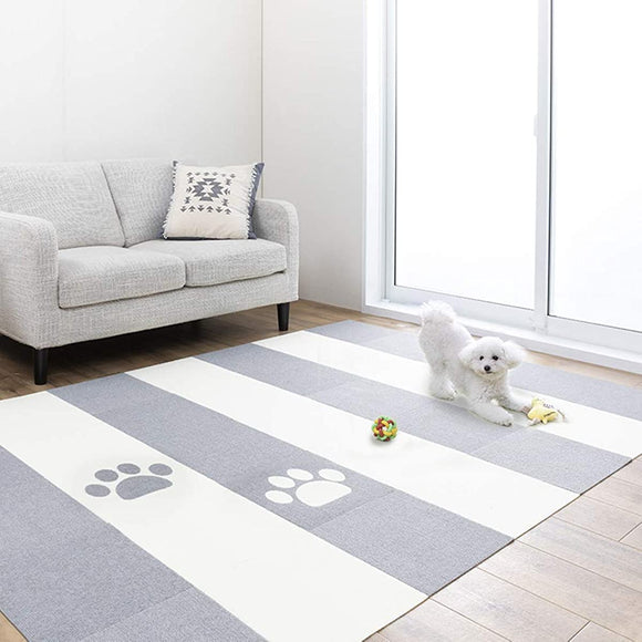 Carpet Tile for Pets, 30 Pieces, 11.8 x 11.8 inches (30 x 30 cm), 0.16 inches (4 mm), Pet Mat, Adheres to Floors, Non-Slip, Tile Mat, Carpet, Water Repellent, Made in Japan, Foot Shaped, Gray Ivory