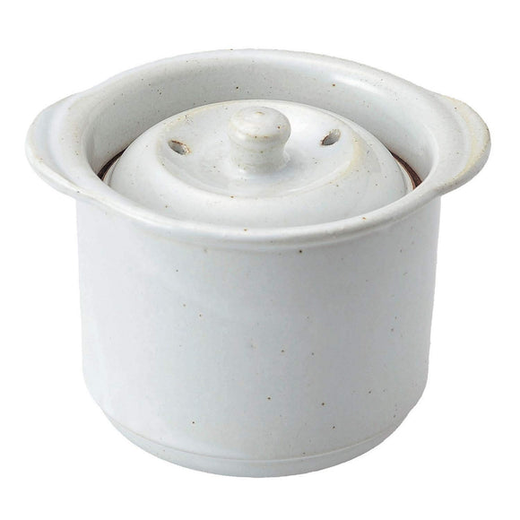 Saji Pottery Rice Pot White 5.3 inches (13.5 cm) Banko Yaki Rice Pot for Range 1 Set White Glaze 5-4