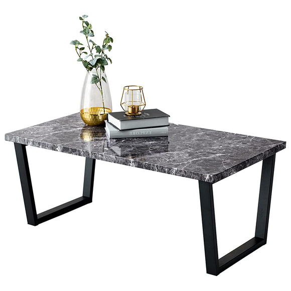 Hagiwara LT-4395MBK Low Table, Center Table, Desk, Marble Style Top x Steel Legs, Thick, Modern, Living Room, Sofa Table, Width 35.4 inches (90 cm), Depth 17.7 inches (45 cm), Height 12.6 inches (32 cm), Black, Heavy Duty