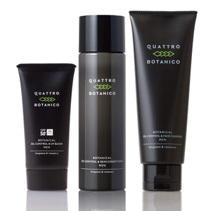 Quattro Botanico (Men's Oil Control Skin Care) Botanical All-in-One Lotion & Face Wash & Sunscreen UV Set for Men Men's Cosmetics Makeup Sebum Care Shine Stickiness