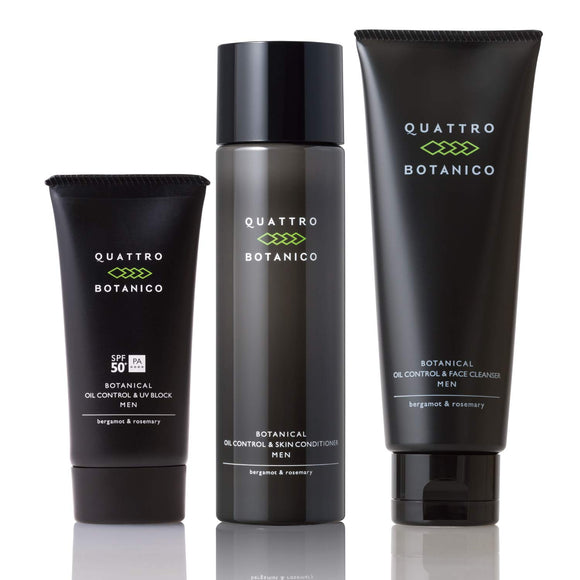 Quattro Botanico (Men's Oil Control Skin Care) Botanical All-in-One Lotion & Face Wash & Sunscreen UV Set for Men Men's Cosmetics Makeup Sebum Care Shine Stickiness