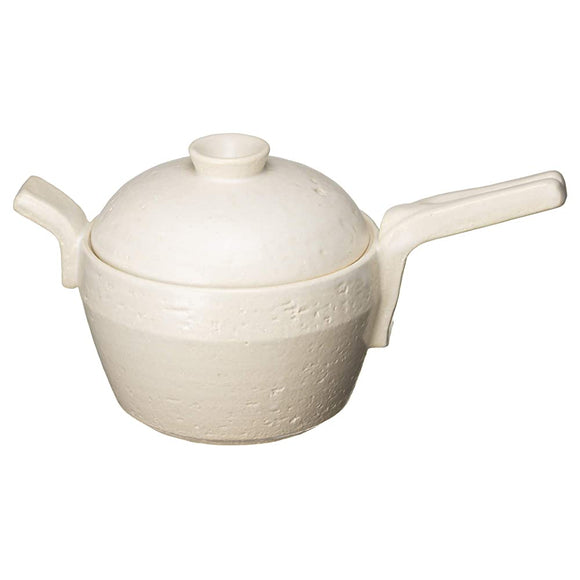 Hasegatani Pottery AIC-01 Earthenware Pot, Single-Handed Pot, For 1 Person, 2 People, Approx. 5.9 inches (15 cm), Approx. 20.3 fl oz (600 ml), Direct Fire, Empty Fire, Microwave Oven, White