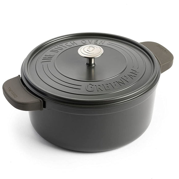 Green Pan Two-Handled Pot, Cocotte Featherweight, IH Compatible, 8.7 inches (22 cm), Lightweight, Ceramic, Non-Stick, Fluorine-Free, Non-Toxic, Safe and Safe, Gray