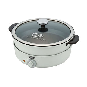 Toffee K-HP2-AW Electric Grill Pot, Ash White, K-HP2 Pot, Inner Pot, Takoyaki Plate, 3-Way, Boil, Bake, Cooking, Steaming, 1.2 gal (3.5 L), 1,200 W High Heat Power, 2-Color Pot, Cheese Fondue,