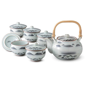 Ranchant Bancha Set Multi Canister 16.6 x 13.5 x 10 / Cup Diameter 3.5 x 3.5 inches (9 x 8 cm), Arita Ware Made in Japan