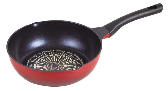 Pearl Metal HB-4715 Frying Pan, Red, 9.4 inches (24 cm), Diamond Coat, Extra Deep