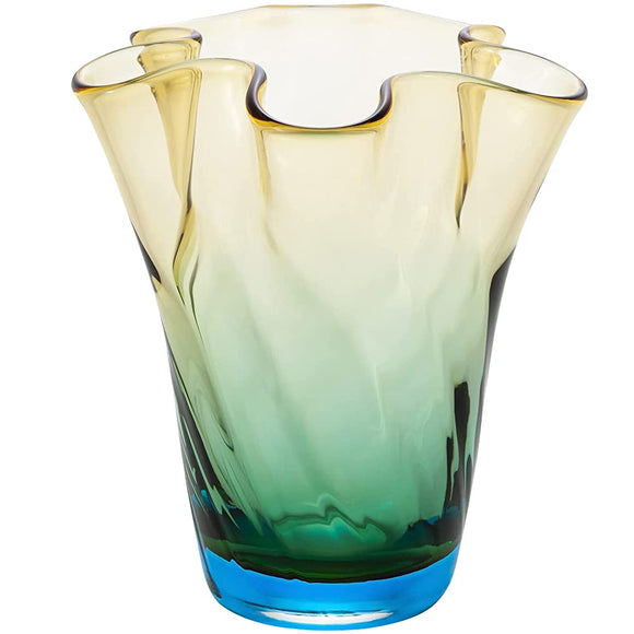 Aderia F-75090 Tsugaru Vidro Vase, Blue/Amber, Diameter 6.7 x Height 7.1 inches (17 x 18 cm), Dark Colors, Vase, White Indigo, Made in Japan