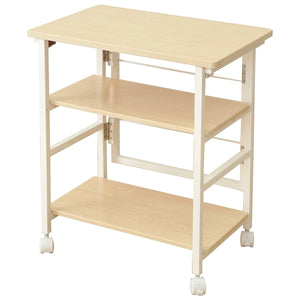 Yamazen PSR-5738 (NMIV) Side Table (Folding), Width 22.4 x Depth 15.0 x Height 25.6 inches (57 x 38 x 65 cm), A4 Compatible, Casters with Stoppers, Adjustable Shelf Height, Compact Storage, Easy Assembly, Natural MapleIvory