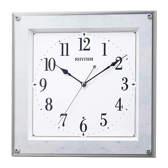 Rhythm 8MY550SR04 Wall Clock, Blue, Marble, 12.0 x 12.0 x 2.0 inches (30.5 x 30.5 x 5 cm), Radio Clock, Quiet, Continuous Second Hand, Transparent, Interior, Crystal Decoration
