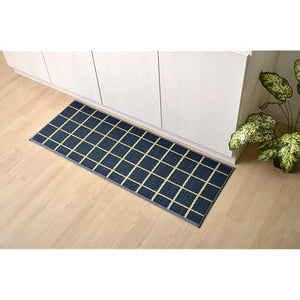 Ikehiko #8239870 Grass Mat Plaid, Approximately 23.6 x 94.4 inches (60 x 240 cm), Navy, Made from Domestic Grass, Non-Slip Treatment, Simple Design