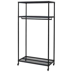 Yamazen MNW-1890CJ(BK) Hanger Rack, Wardrobe, Can Store Clothes, Bags, and Small Items in One, Heavy Duty (Overall Load Capacity 240.9 lbs (110 kg), With Casters, Width 35.8 x Depth 18.1 x Height 70.1 inches (90.5 x 46 x 179 cm), Assembly, Black