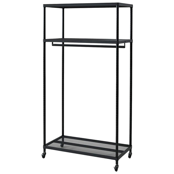Yamazen MNW-1890CJ(BK) Hanger Rack, Wardrobe, Can Store Clothes, Bags, and Small Items in One, Heavy Duty (Overall Load Capacity 240.9 lbs (110 kg), With Casters, Width 35.8 x Depth 18.1 x Height 70.1 inches (90.5 x 46 x 179 cm), Assembly, Black