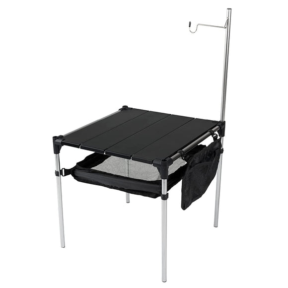 G.G.N GN12CM0111 Compact Table, Black, Aluminum Table, Foldable, Storage, Lantern Hook, Approx. 14.2 x 14.2 x 13.8 inches (36 x 36 x 35 cm)