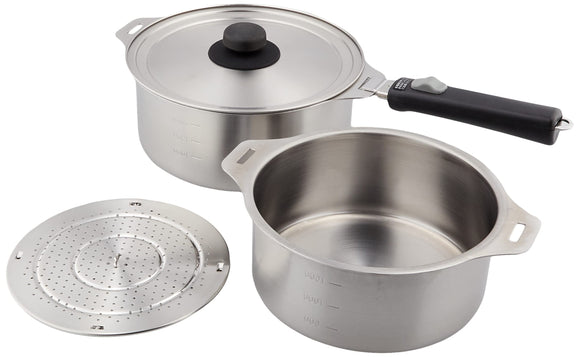 Wahei Freiz Enzo EM-030 Tsubamesanjo Removable Handle, 2-Piece Pot, Set 7.1 inches (18 cm), 7.9 inches (20 cm), Steamer, 7.1 inches (18 cm), Stainless Steel, Induction Compatible, Made in Japan