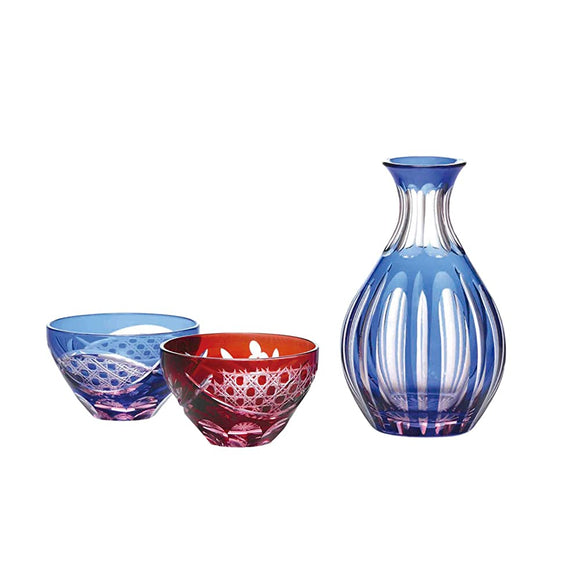 Toyo Sasaki Glass HG880-H103 Cold Sake Cup, 3.0 fl oz (90 ml), Value 7.8 fl oz (225 ml), Aika Kiriko Cold Sake Set, Pack of 3