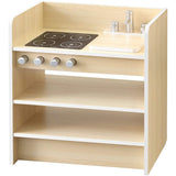 RiZKiZ Pretend Play Kitchen, 2-Way Type, Natural, Flip it Out to Use as a Storage Rack, Reversible, Wood, Safe Design, For Kids, Assembly Required