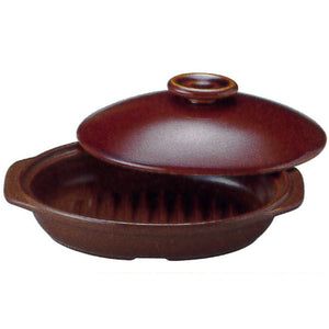 Sitaki Banko Ware Grill Pan with Lid, Brown, 8.7 x 5.7 x 3.3 inches (22.2 x 14.5 x 8.5 cm), Range Oven, Cold Fire Safe